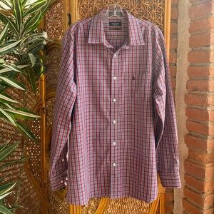 Nordstrom Red and Blue Plaid Button Down Shirt Men’s Shop 100% Cotton Size XL